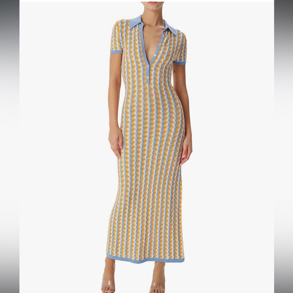 Ronny Kobo Collection Blue and Yellow Maxi Dress Quinlan NWT